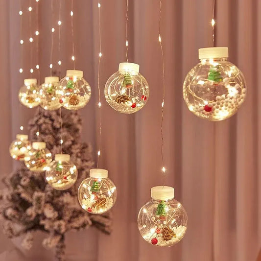 Cortina de bolas de navidad con luz LED para decoración navideña